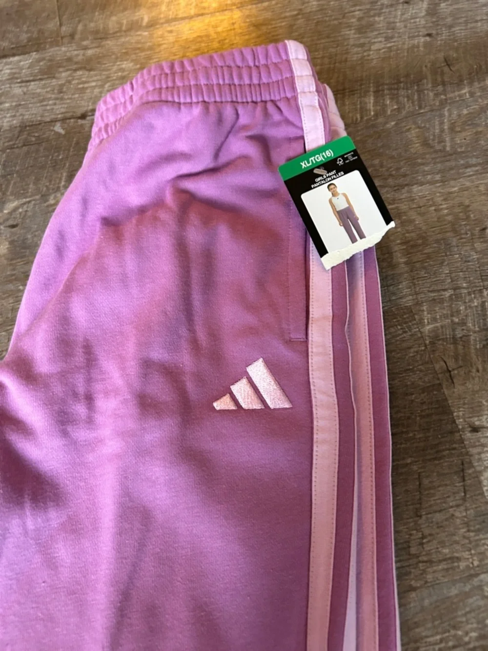 adidas Pink Kids Track Pants with White Stripes - Picture 2 of 2
